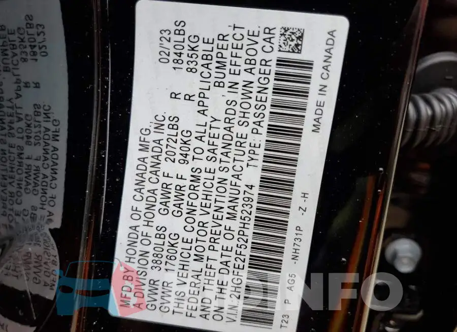 2HGFE2F52PH523974 Photo# 12