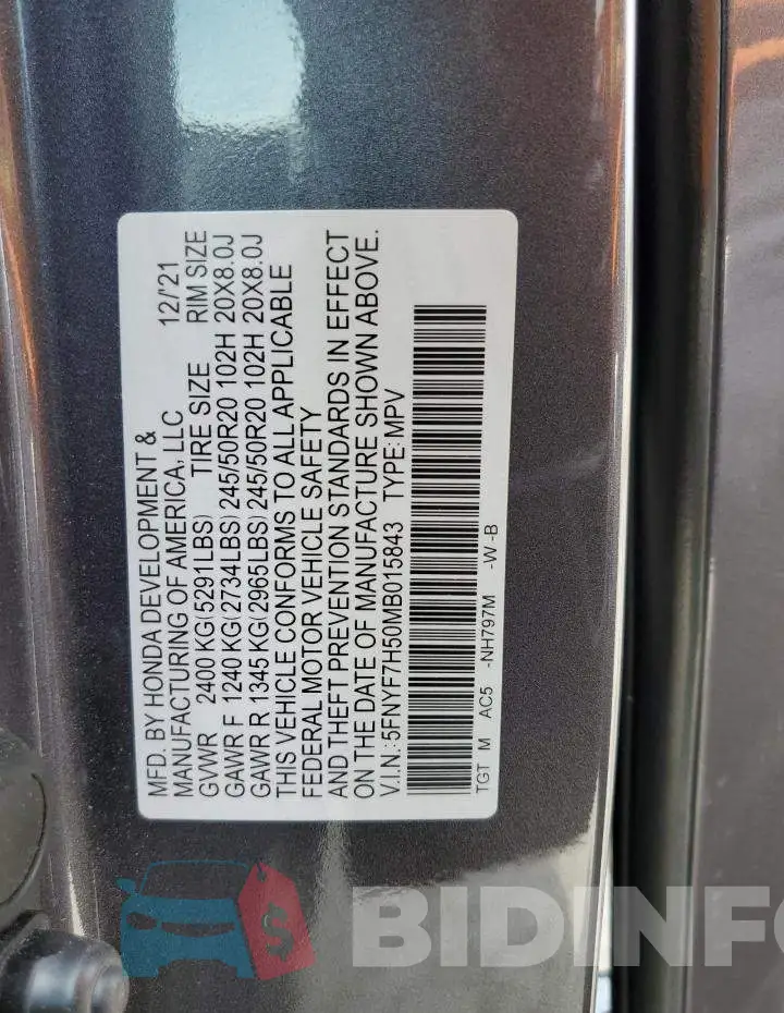 5FNYF7H50MB015843 Photo# 13