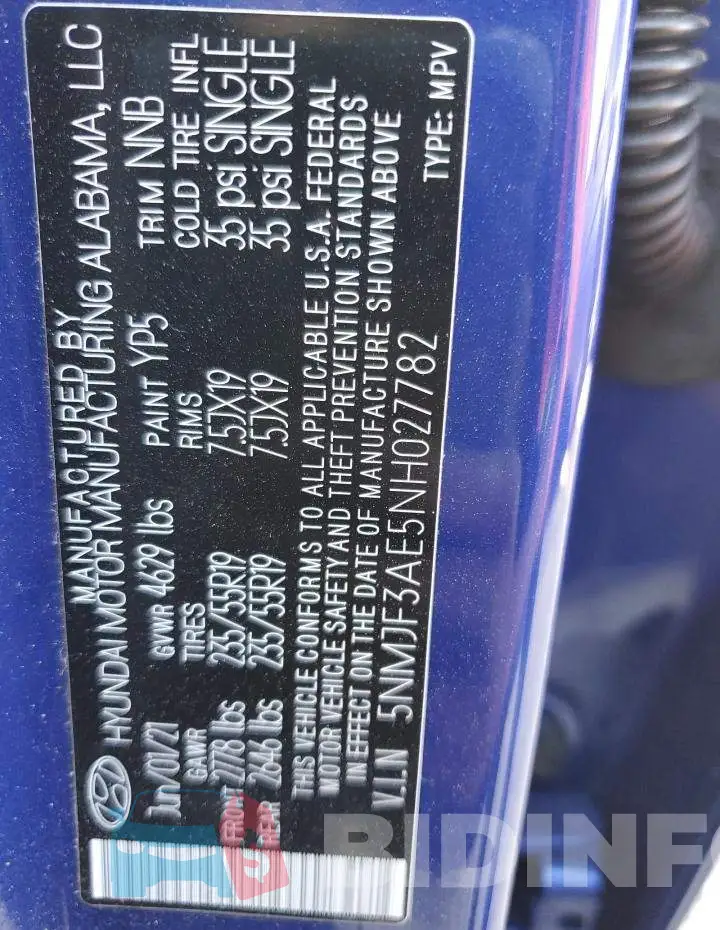 5NMJF3AE5NH027782 Photo# 13