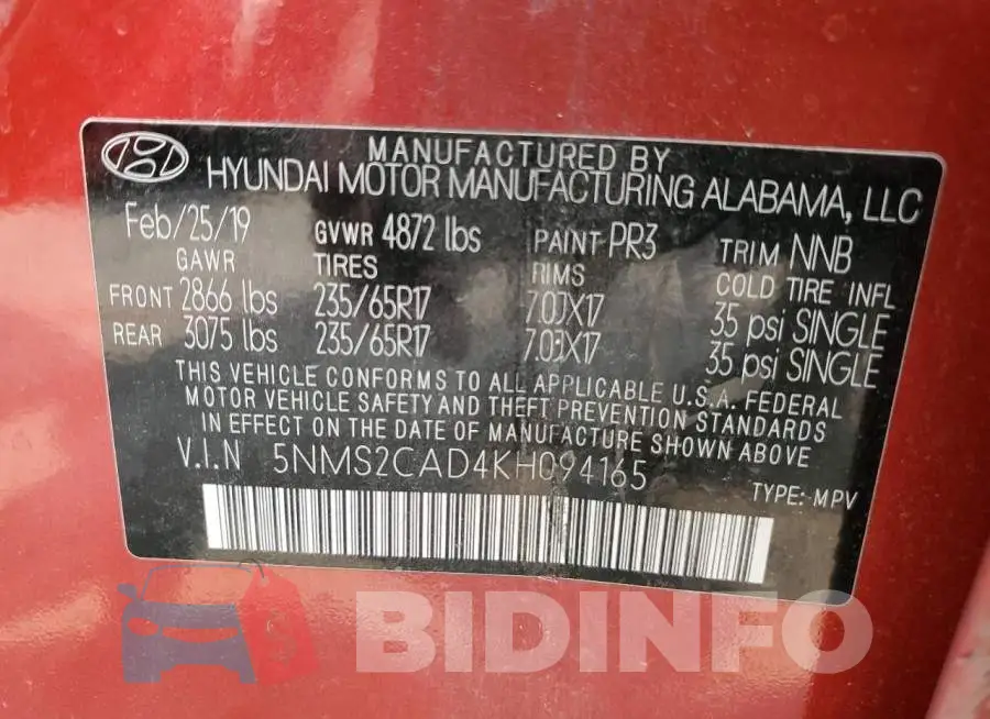 5NMS2CAD4KH094165 Photo# 13