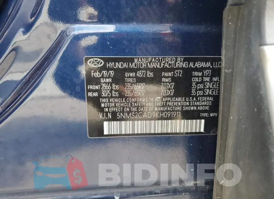 5NMS2CAD9KH091911 Photo# 13