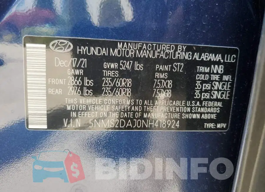 5NMS2DAJ0NH418924 Photo# 12