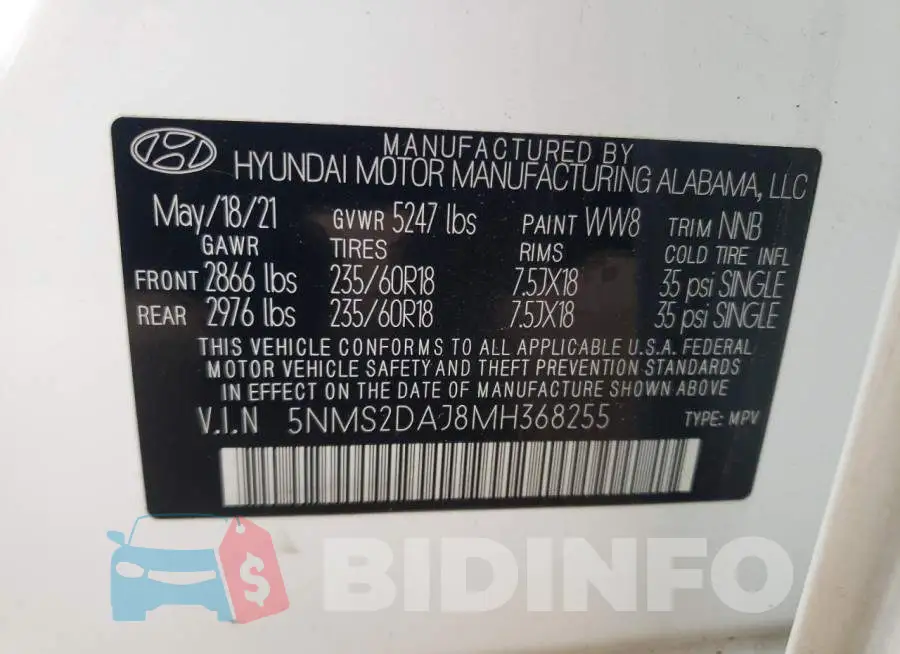 5NMS2DAJ8MH368255 Photo# 13