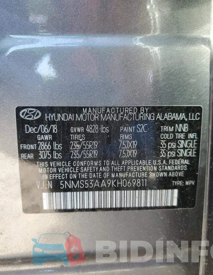 5NMS53AA9KH069811 Photo# 13