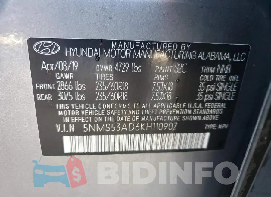 5NMS53AD6KH110907 Photo# 14
