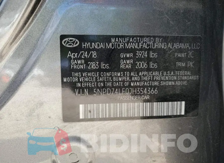 5NPD74LF0JH354366 Photo# 12