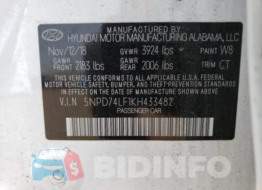 5NPD74LF1KH433482 Photo# 12