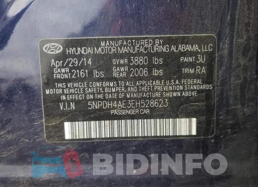 5NPDH4AE3EH528623 Photo# 13