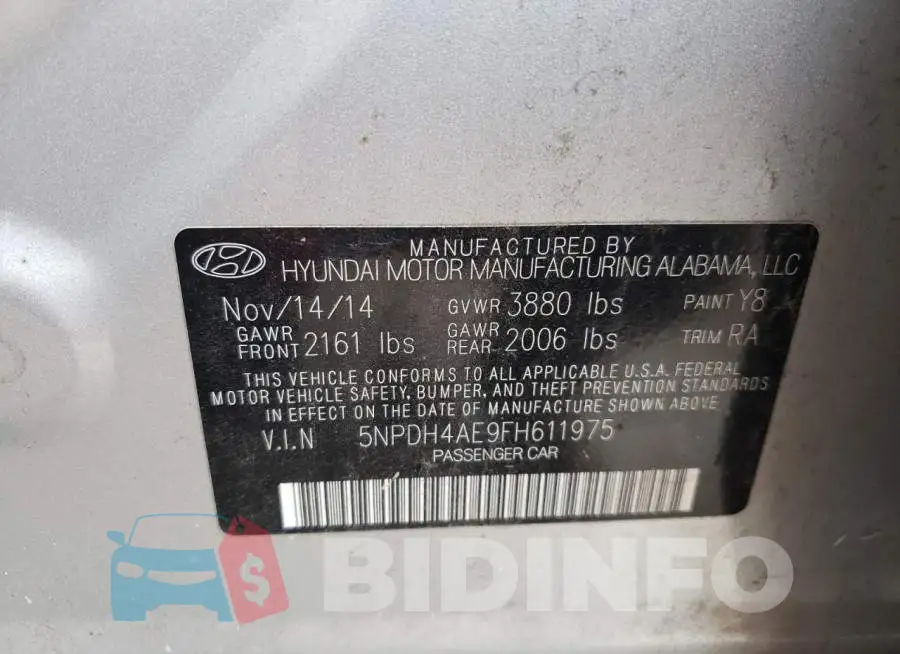 5NPDH4AE9FH611975 Photo# 12