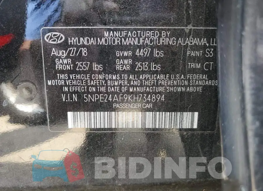 5NPE24AF9KH734894 Photo# 12
