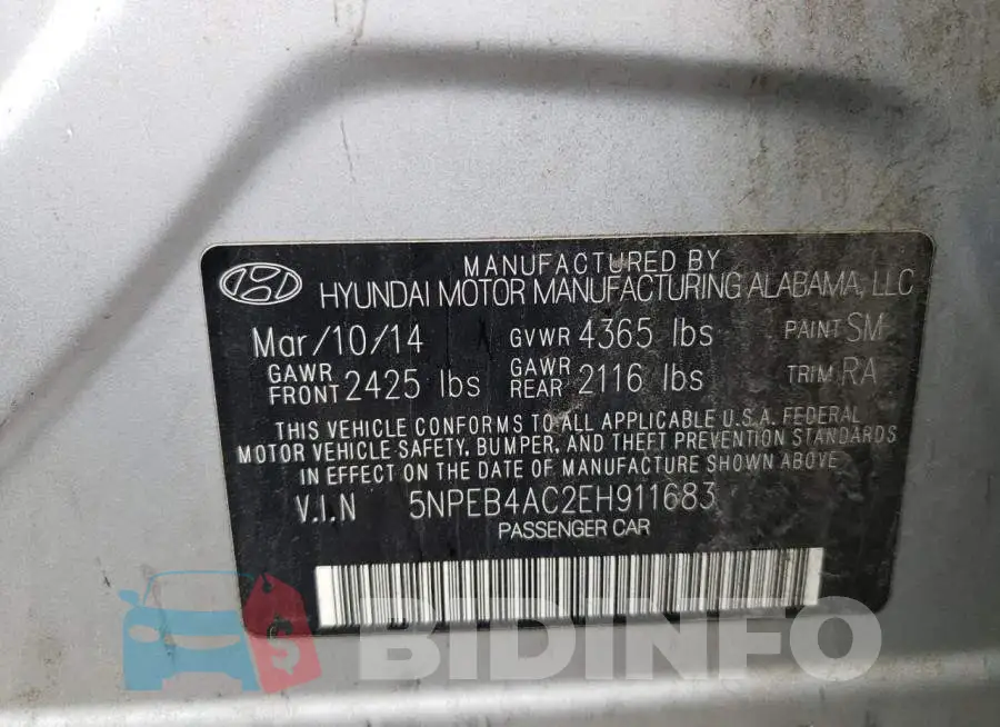 5NPEB4AC2EH911683 Photo# 13