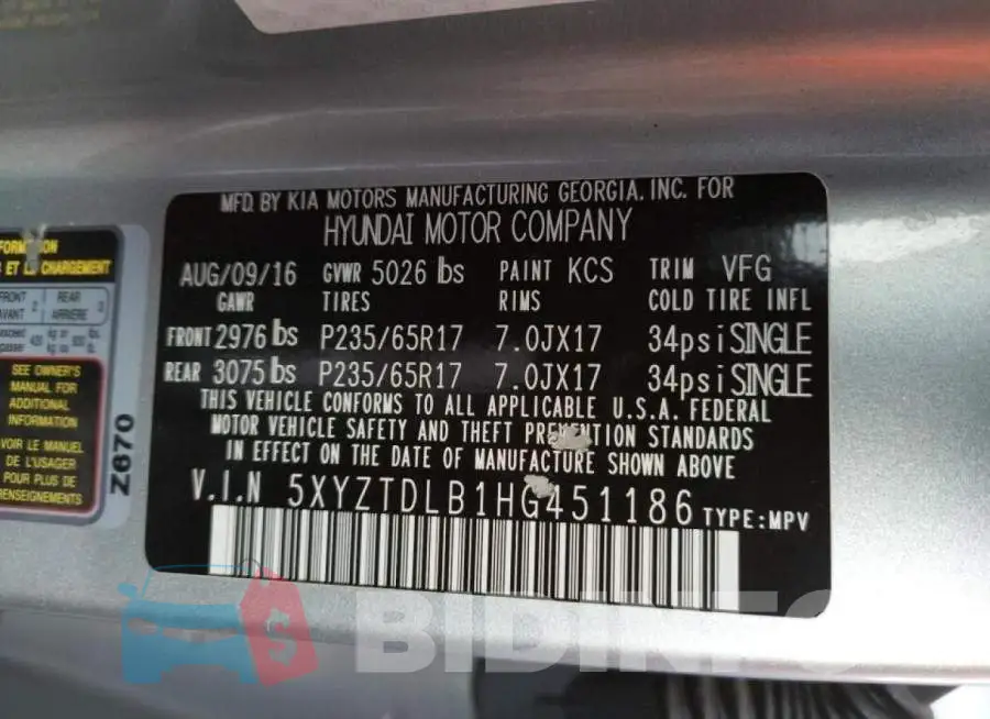 5XYZTDLB1HG451186 Photo# 12