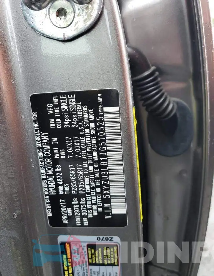5XYZU3LB1JG510525 Photo# 12
