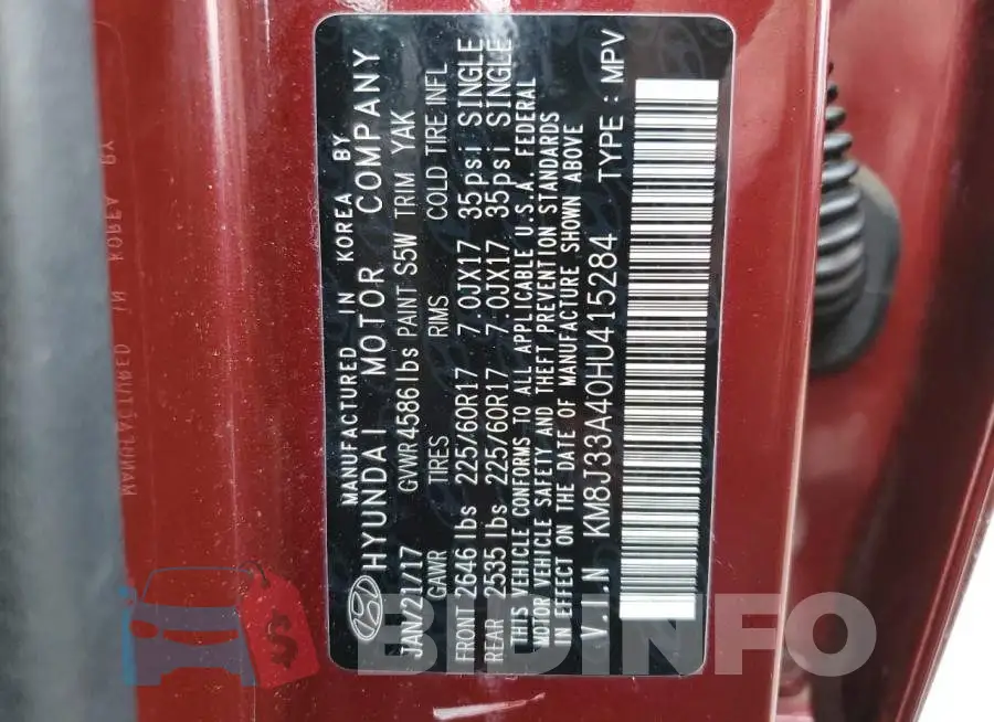 KM8J33A40HU415284 Photo# 13