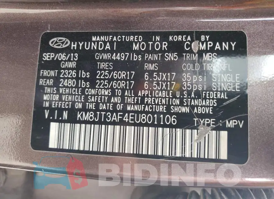KM8JT3AF4EU801106 Photo# 12
