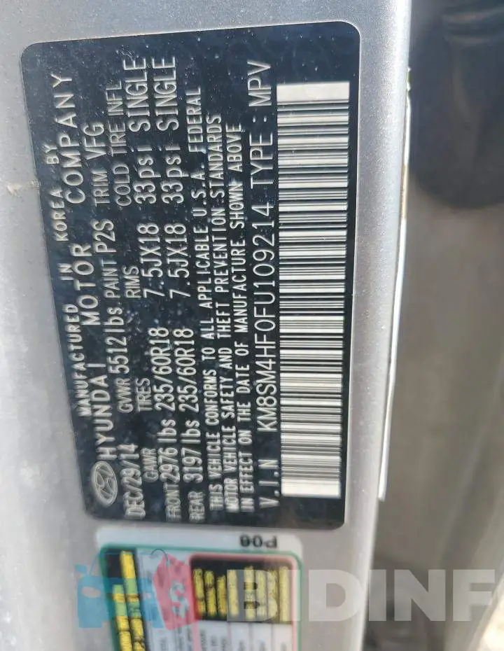 KM8SM4HF0FU109214 Photo# 12
