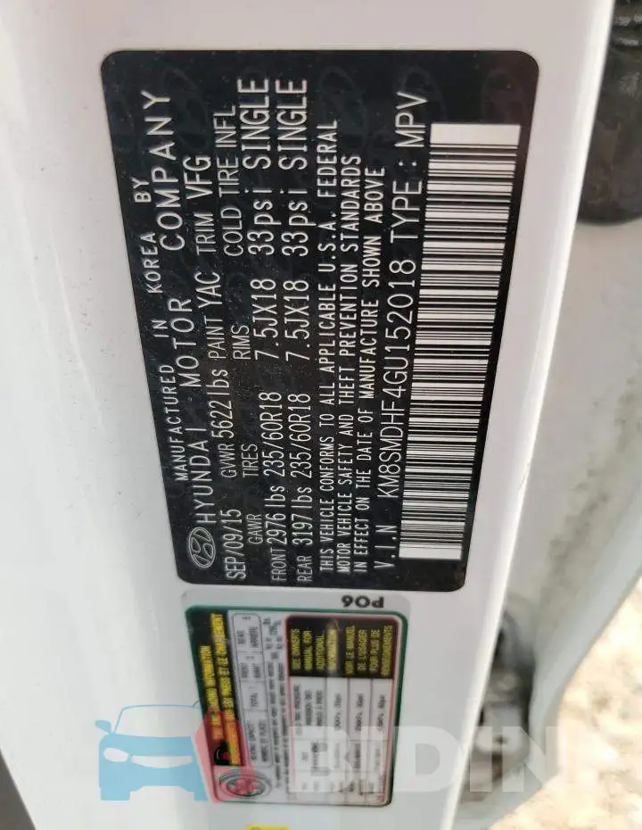 KM8SMDHF4GU152018 Photo# 13