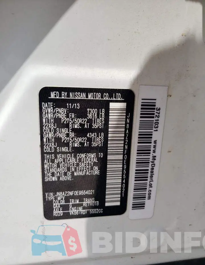 JN8AZ2NF0E9554021 Photo# 13