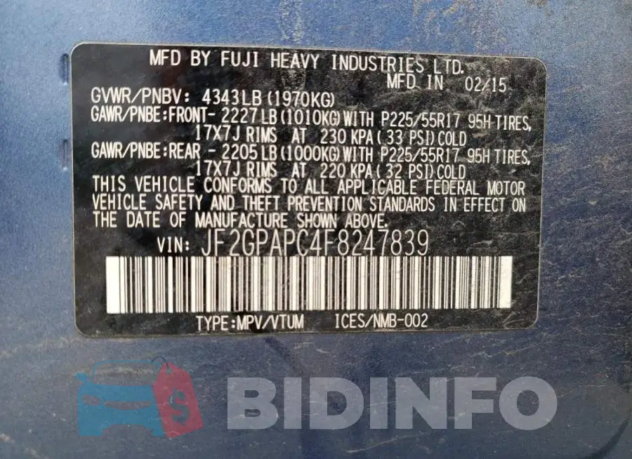 JF2GPAPC4F8247839 Photo# 14