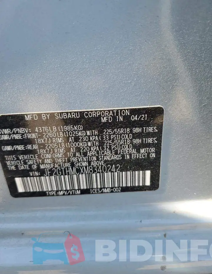 JF2GTHMCXM8340242 Photo# 12