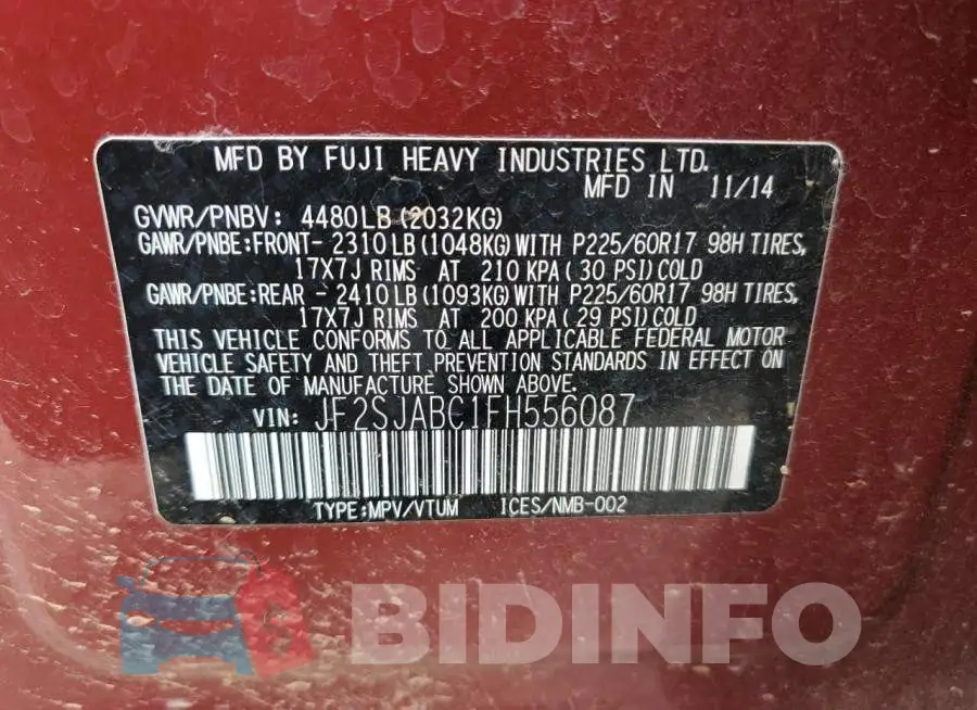 JF2SJABC1FH556087 Photo# 13