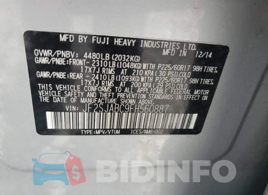 JF2SJABC9FH560887 Photo# 14