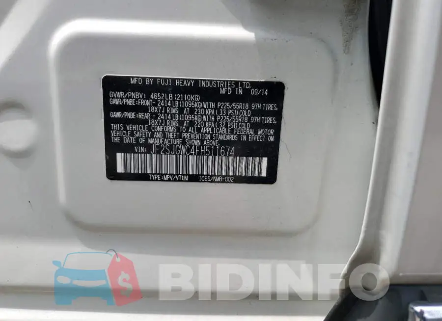 JF2SJGWC4FH511674 Photo# 12