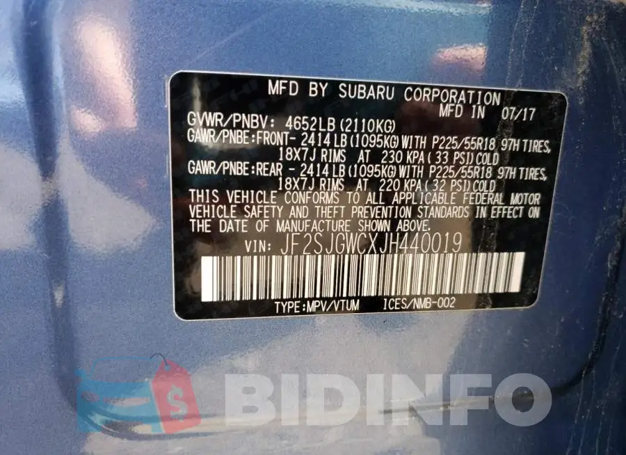 JF2SJGWCXJH440019 Photo# 13