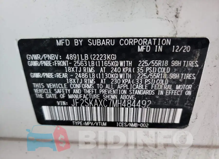 JF2SKAXC7MH484492 Photo# 13