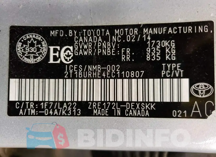 2T1BURHE4EC110807 Photo# 13