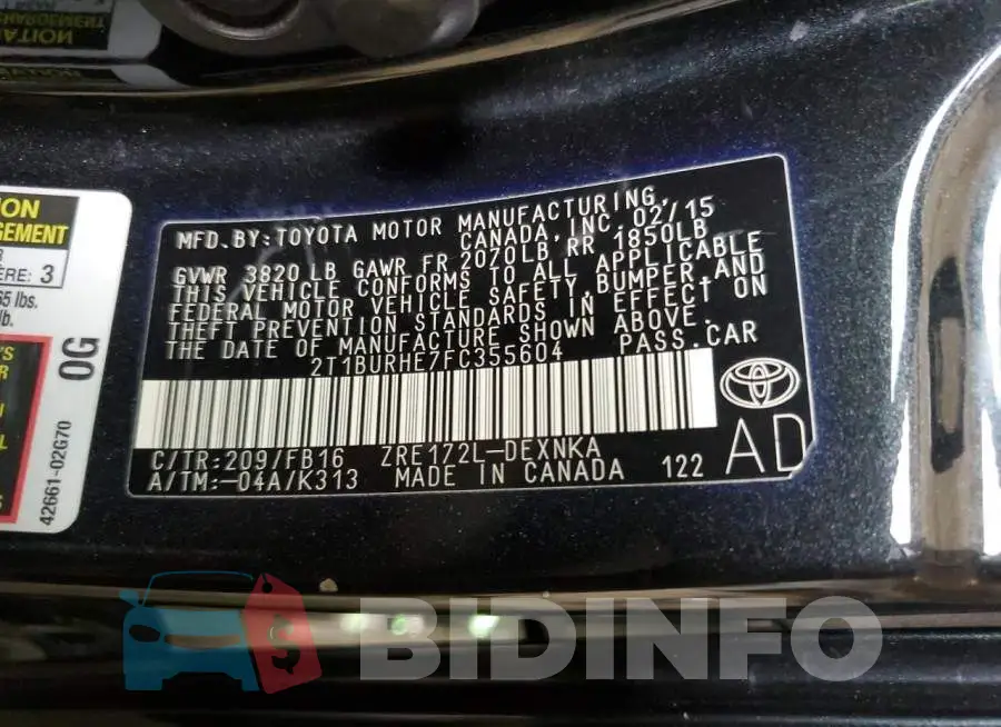 2T1BURHE7FC355604 Photo# 13