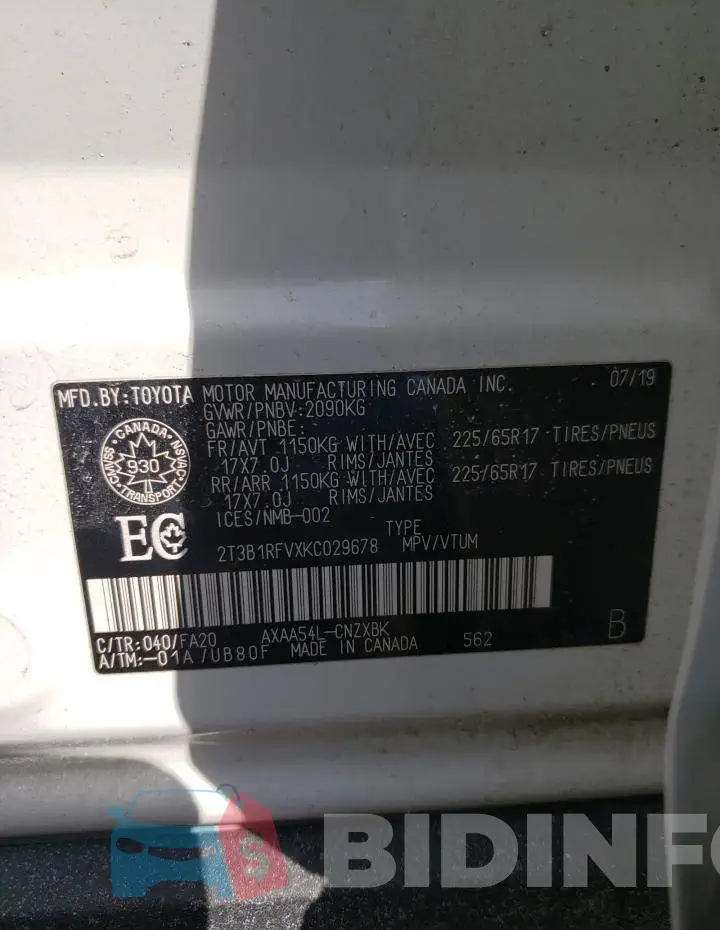 2T3B1RFVXKC029678 Photo# 13