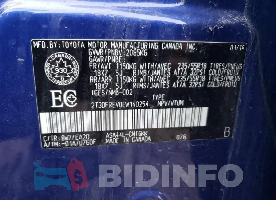 2T3DFREV0EW140254 Photo# 13