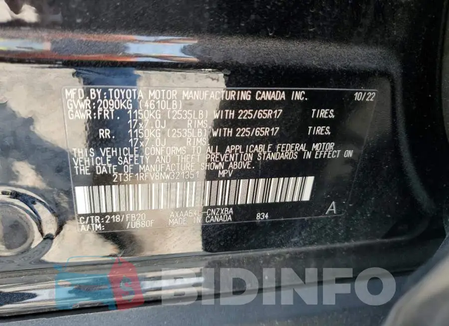 2T3F1RFV8NW321351 Photo# 13