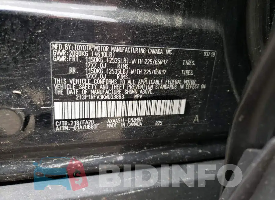 2T3P1RFV3KW033883 Photo# 13