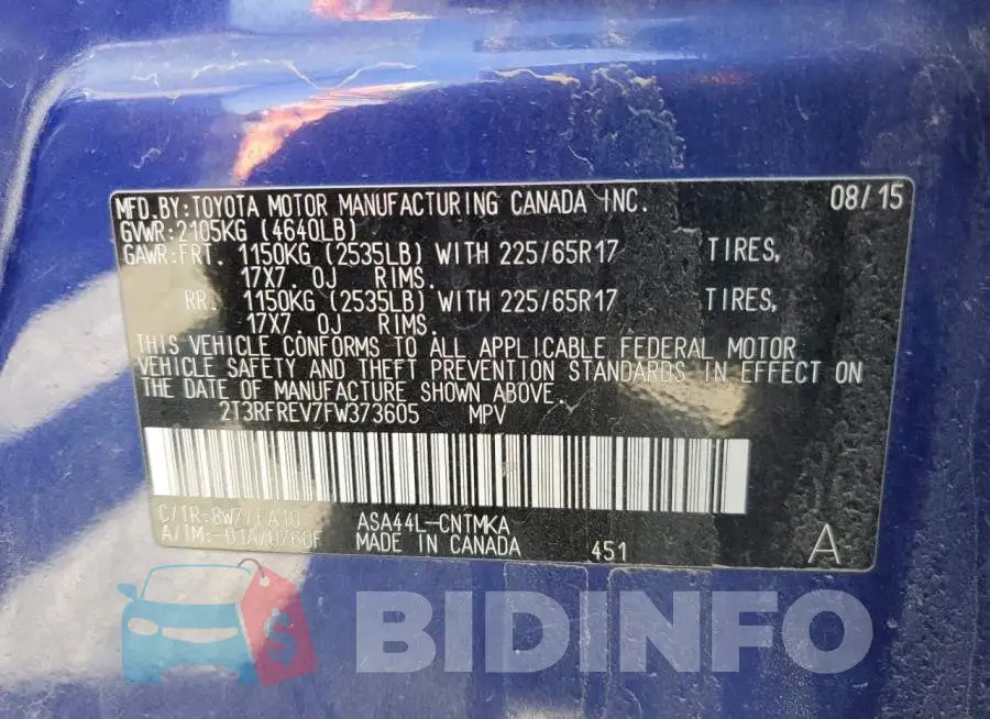 2T3RFREV7FW373605 Photo# 13