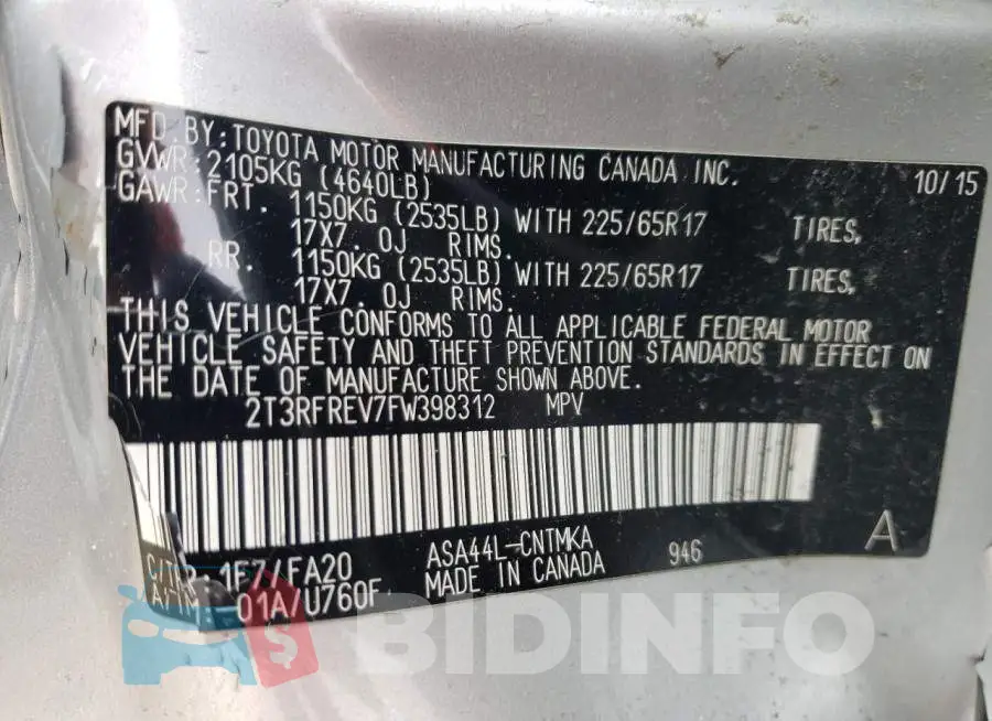 2T3RFREV7FW398312 Photo# 14