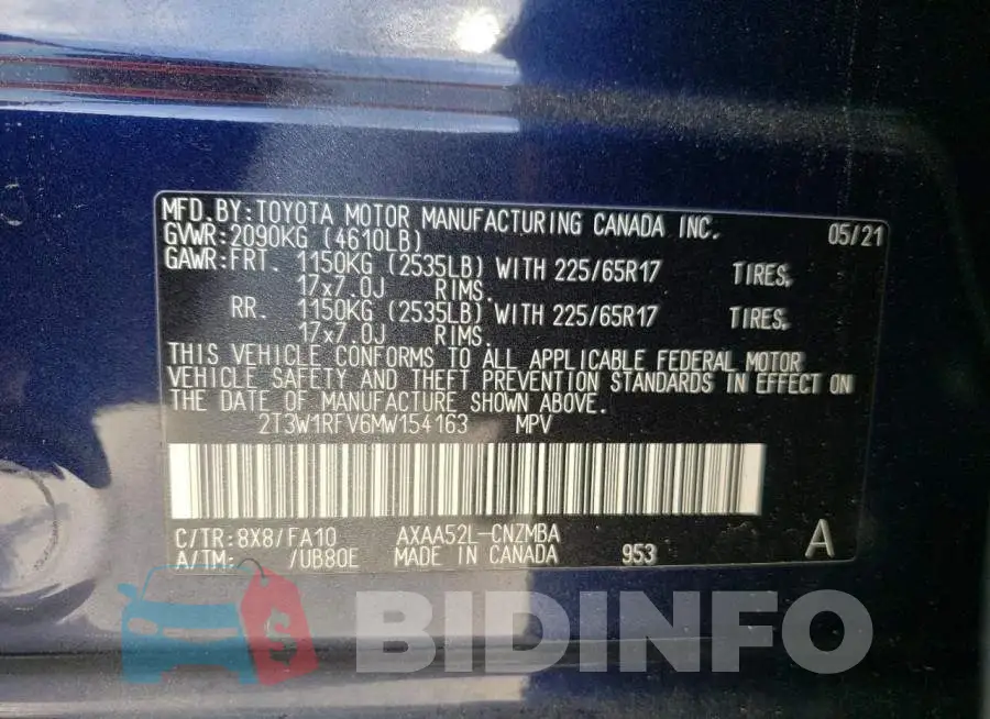 2T3W1RFV6MW154163 Photo# 13