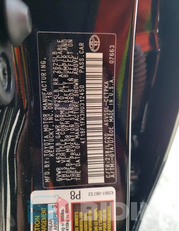 4T1BF1FK3HU312450 Photo# 12