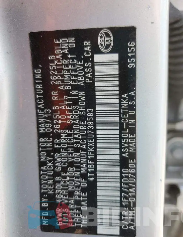 4T1BF1FKXEU738583 Photo# 12