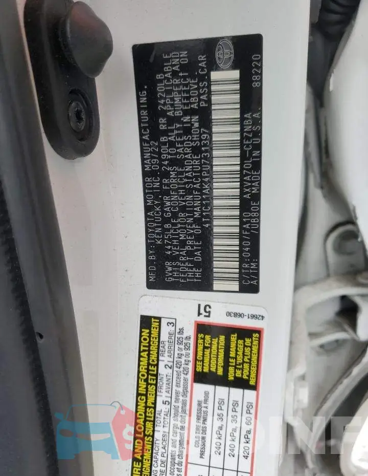 4T1C11AK4PU731397 Photo# 12