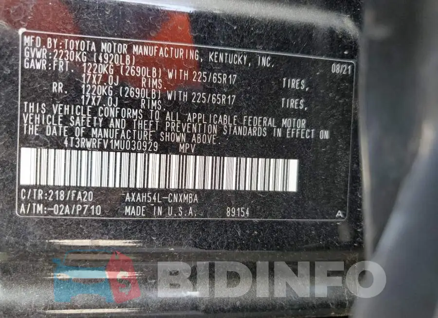 4T3RWRFV1MU030929 Photo# 13