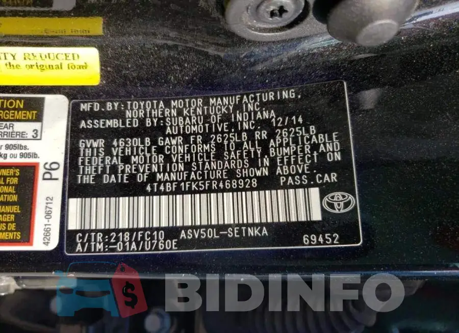 4T4BF1FK5FR468928 Photo# 12
