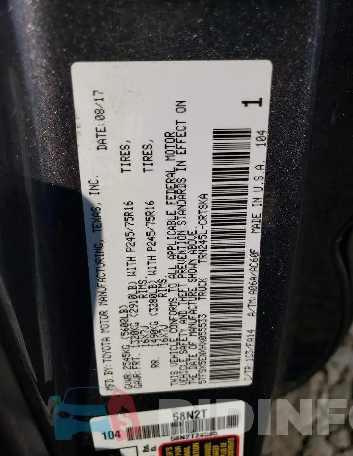 5TFSX5ENXHX055533 Photo# 12