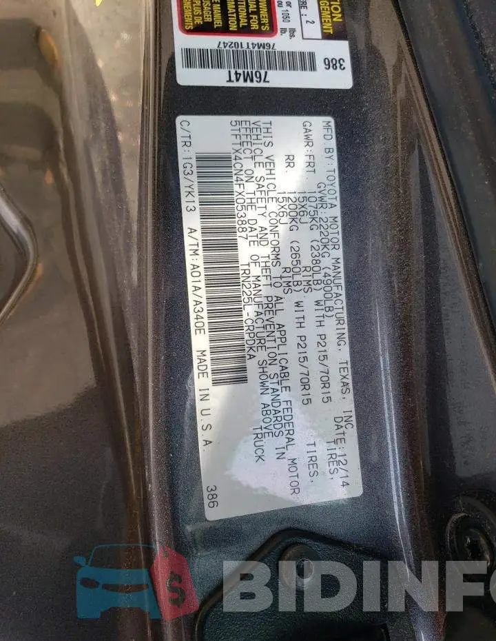 5TFTX4CN4FX053887 Photo# 12