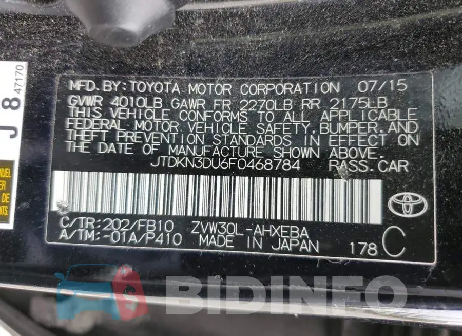 JTDKN3DU6F0468784 Photo# 12