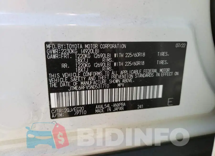 JTME6RFV5ND531710 Photo# 14