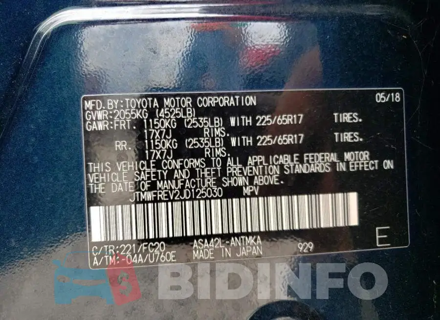 JTMWFREV2JD125030 Photo# 13