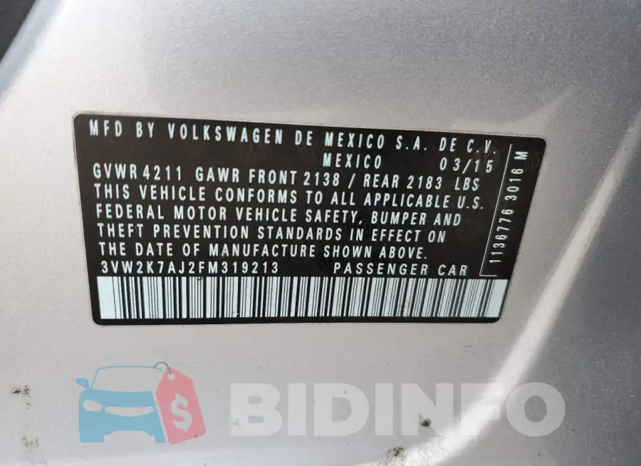 3VW2K7AJ2FM319213 Photo# 12