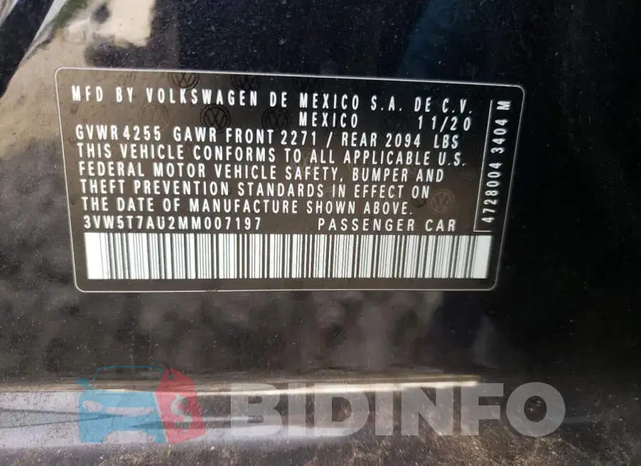 3VW5T7AU2MM007197 Photo# 12